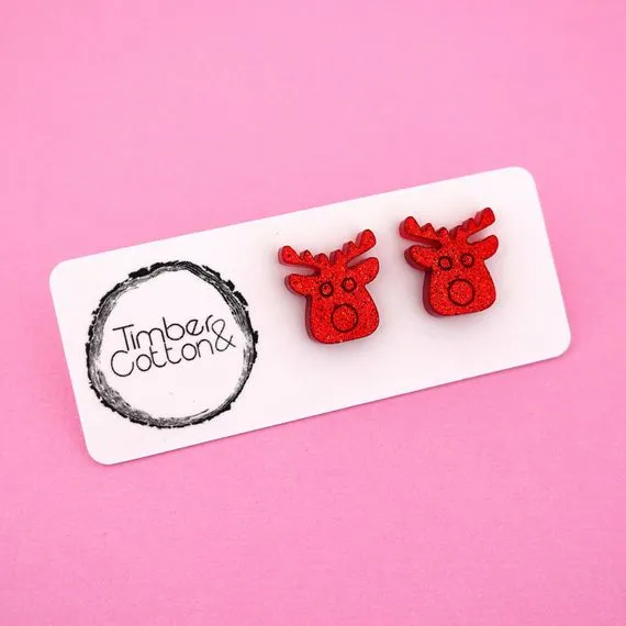 Christmas Reindeer Acrylic Stud Earrings