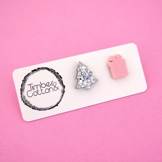 Christmas Tree & Present Acrylic Stud Earrings