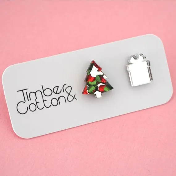 Christmas Tree & Present Acrylic Stud Earrings