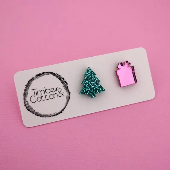 Christmas Tree & Present Acrylic Stud Earrings