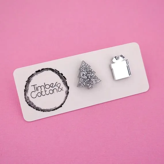 Christmas Tree & Present Acrylic Stud Earrings