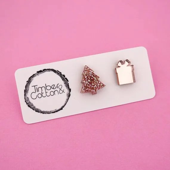 Christmas Tree & Present Acrylic Stud Earrings