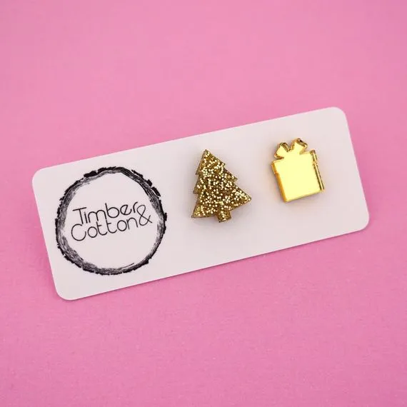 Christmas Tree & Present Acrylic Stud Earrings