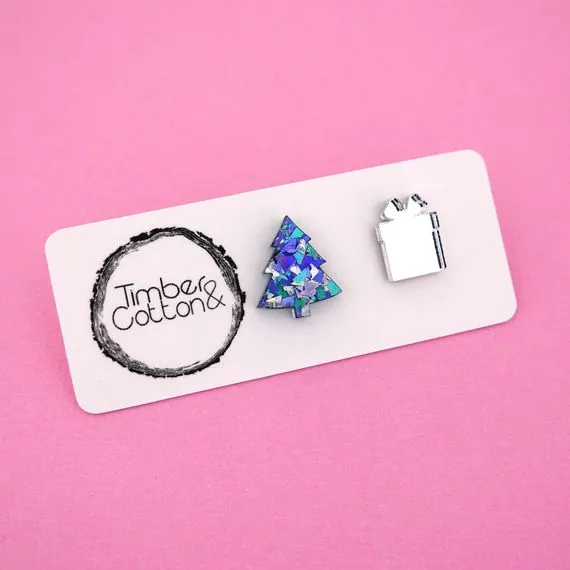 Christmas Tree & Present Acrylic Stud Earrings