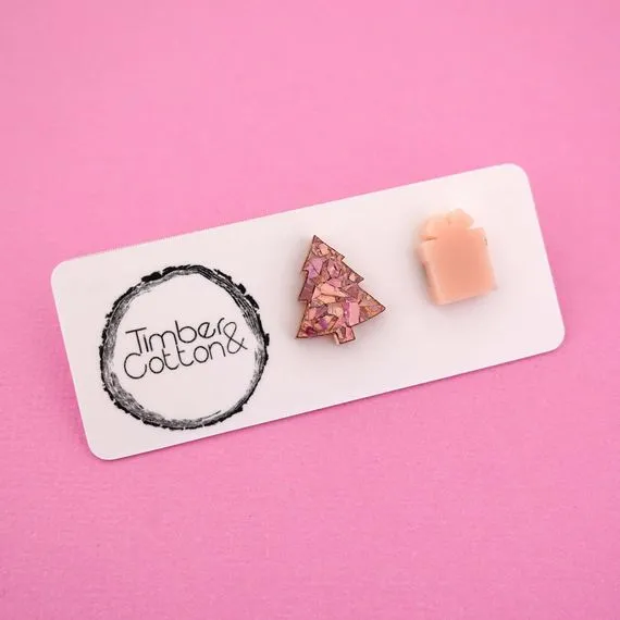 Christmas Tree & Present Acrylic Stud Earrings