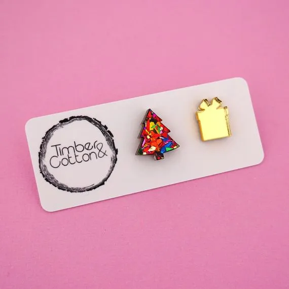 Christmas Tree & Present Acrylic Stud Earrings