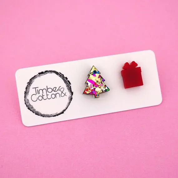 Christmas Tree & Present Acrylic Stud Earrings