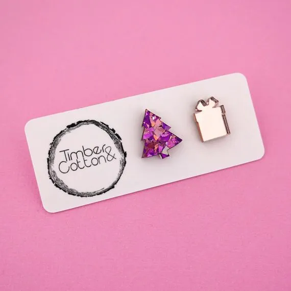 Christmas Tree & Present Acrylic Stud Earrings
