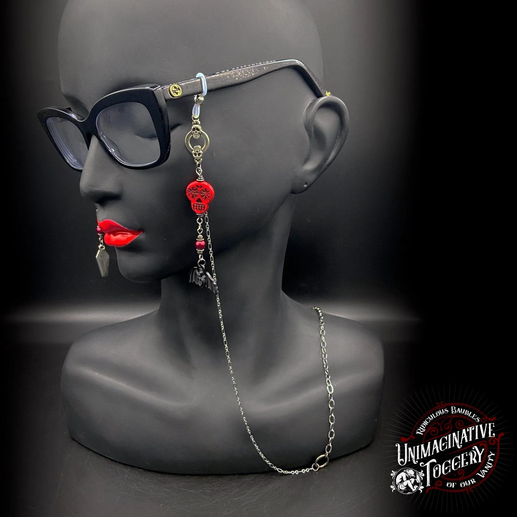 Coffins and Bats and Skulls Oh My! eyeglass chain