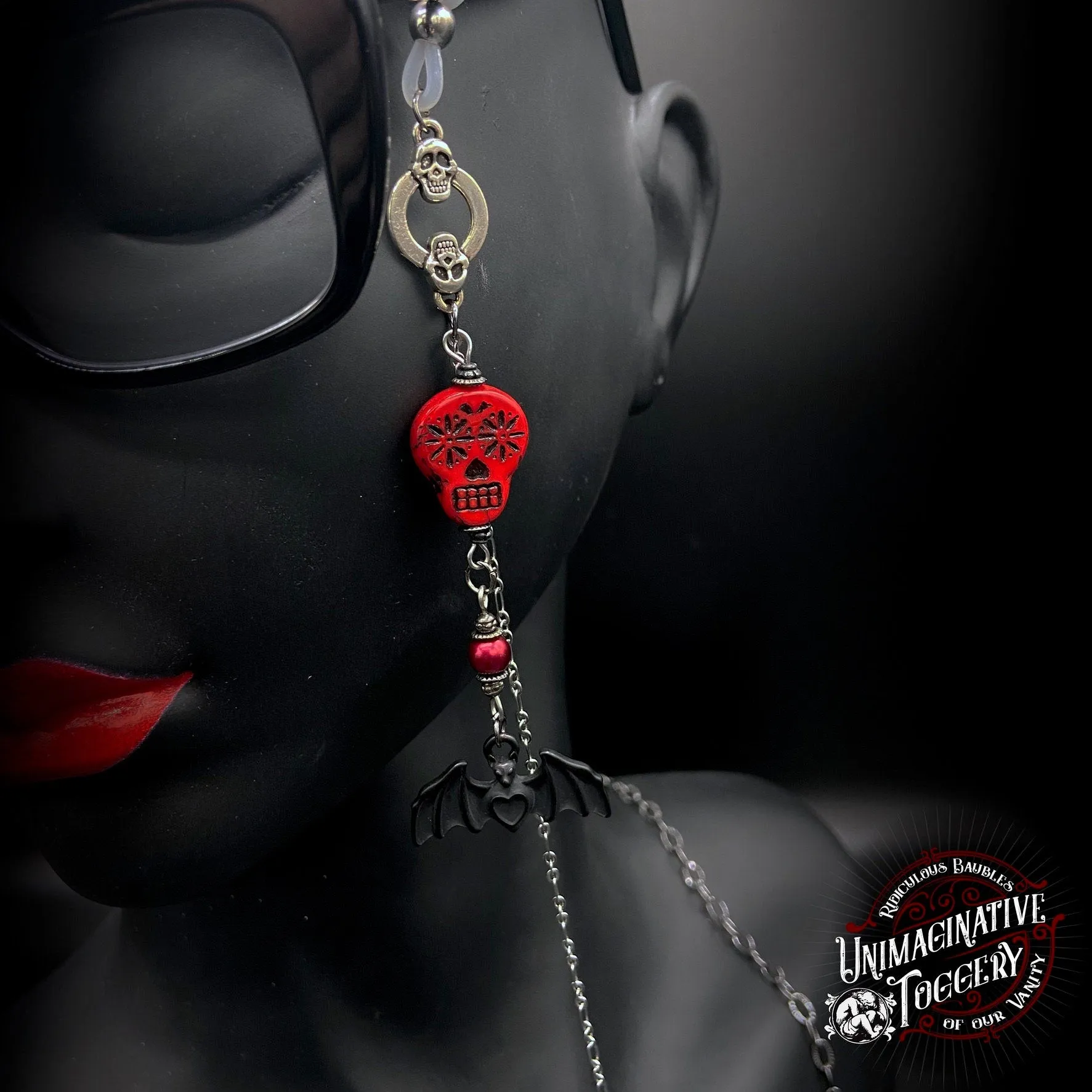 Coffins and Bats and Skulls Oh My! eyeglass chain