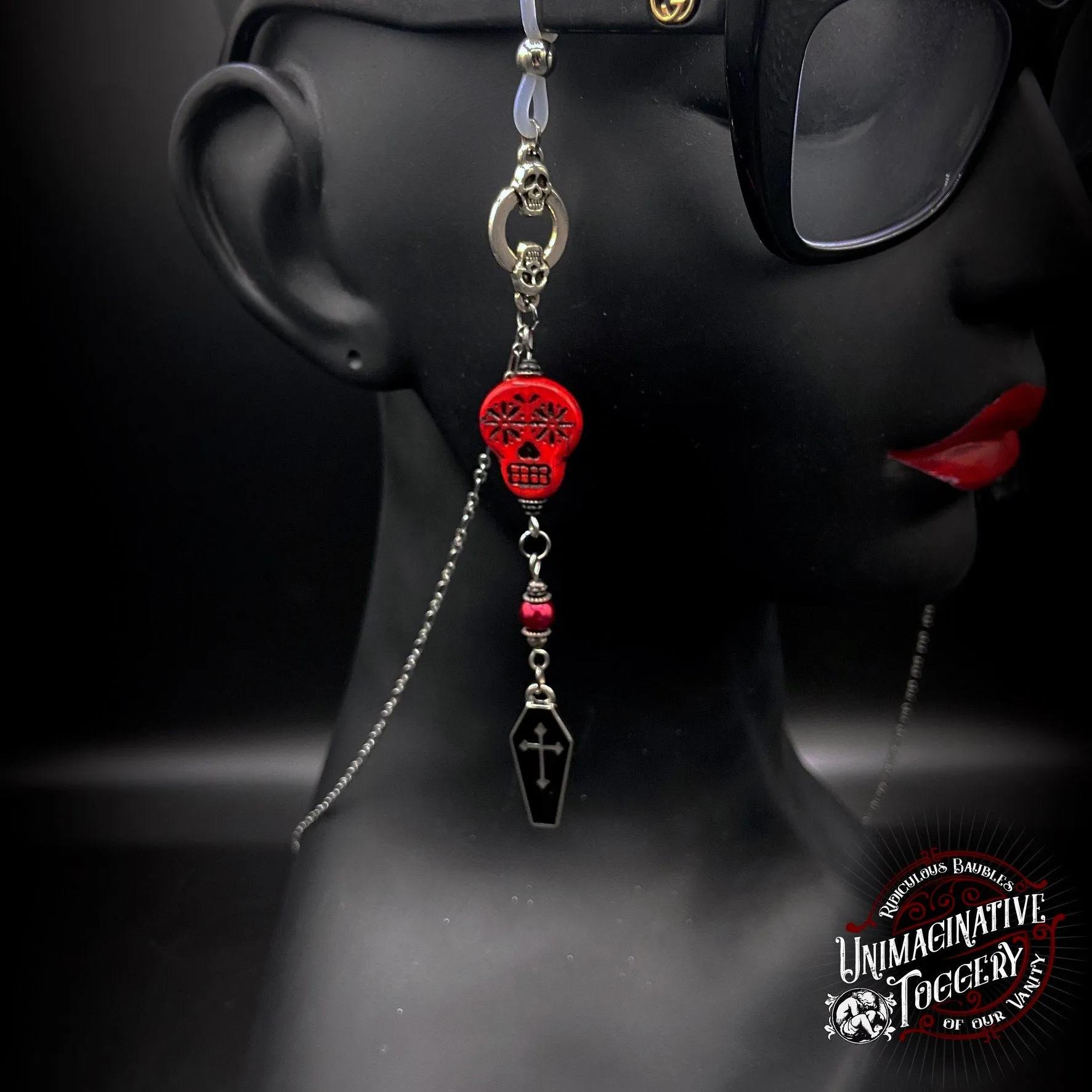 Coffins and Bats and Skulls Oh My! eyeglass chain