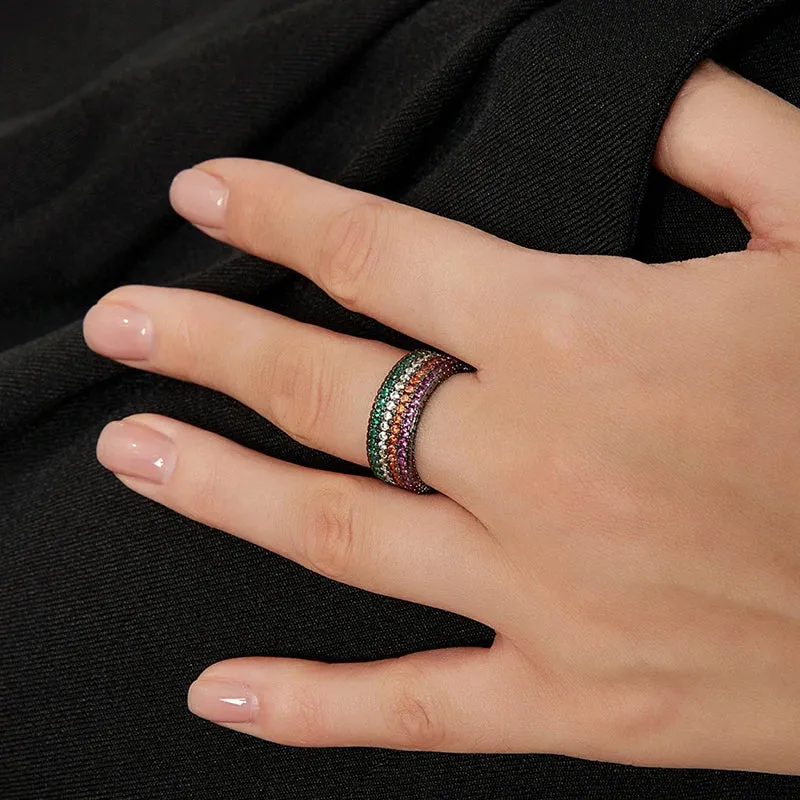 Colorful Rainbow CZ Wide Ring