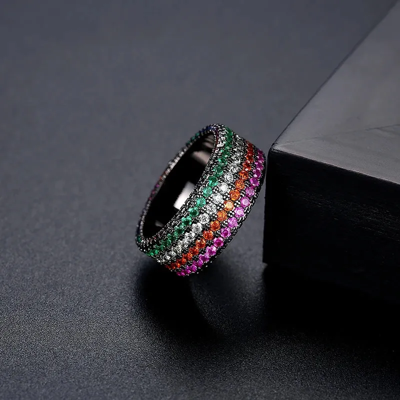 Colorful Rainbow CZ Wide Ring