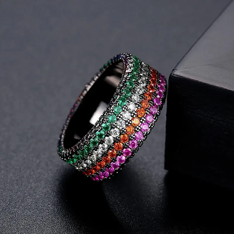 Colorful Rainbow CZ Wide Ring