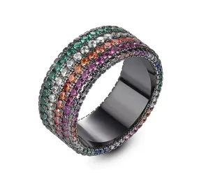Colorful Rainbow CZ Wide Ring