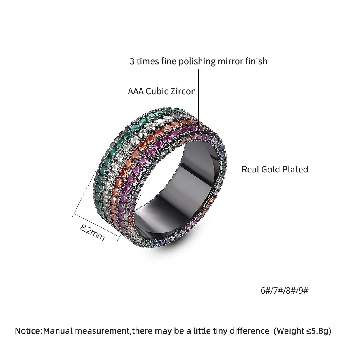 Colorful Rainbow CZ Wide Ring