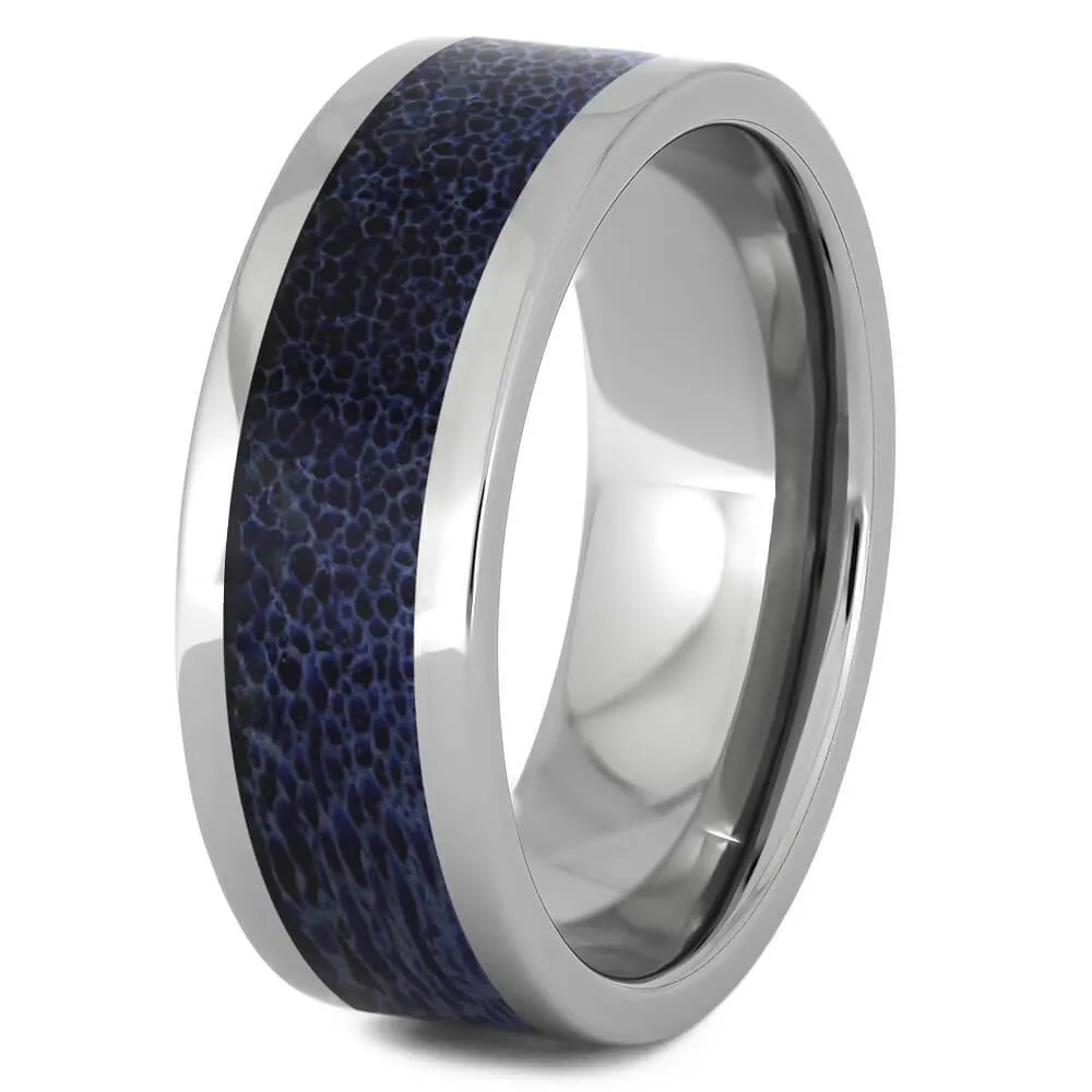 Colorful Titanium Ring with Blue Antler Inlay