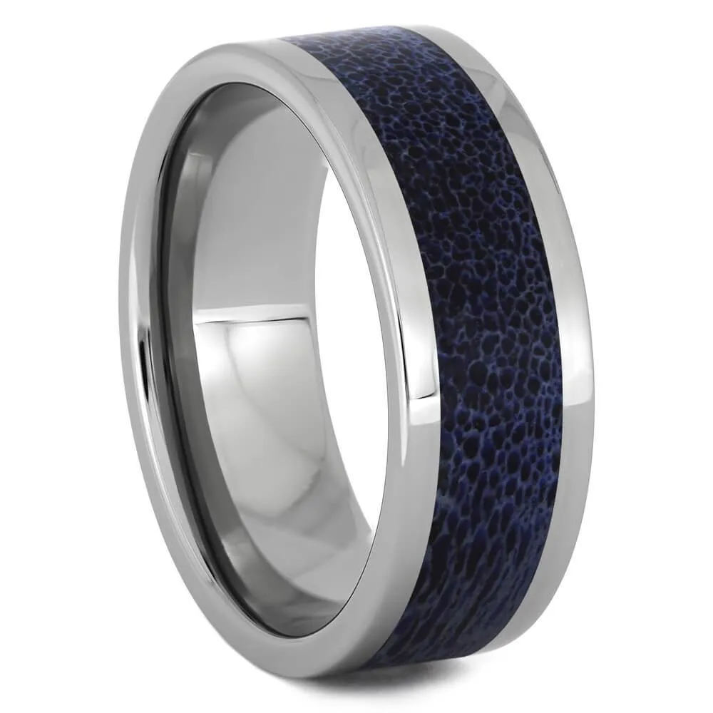 Colorful Titanium Ring with Blue Antler Inlay