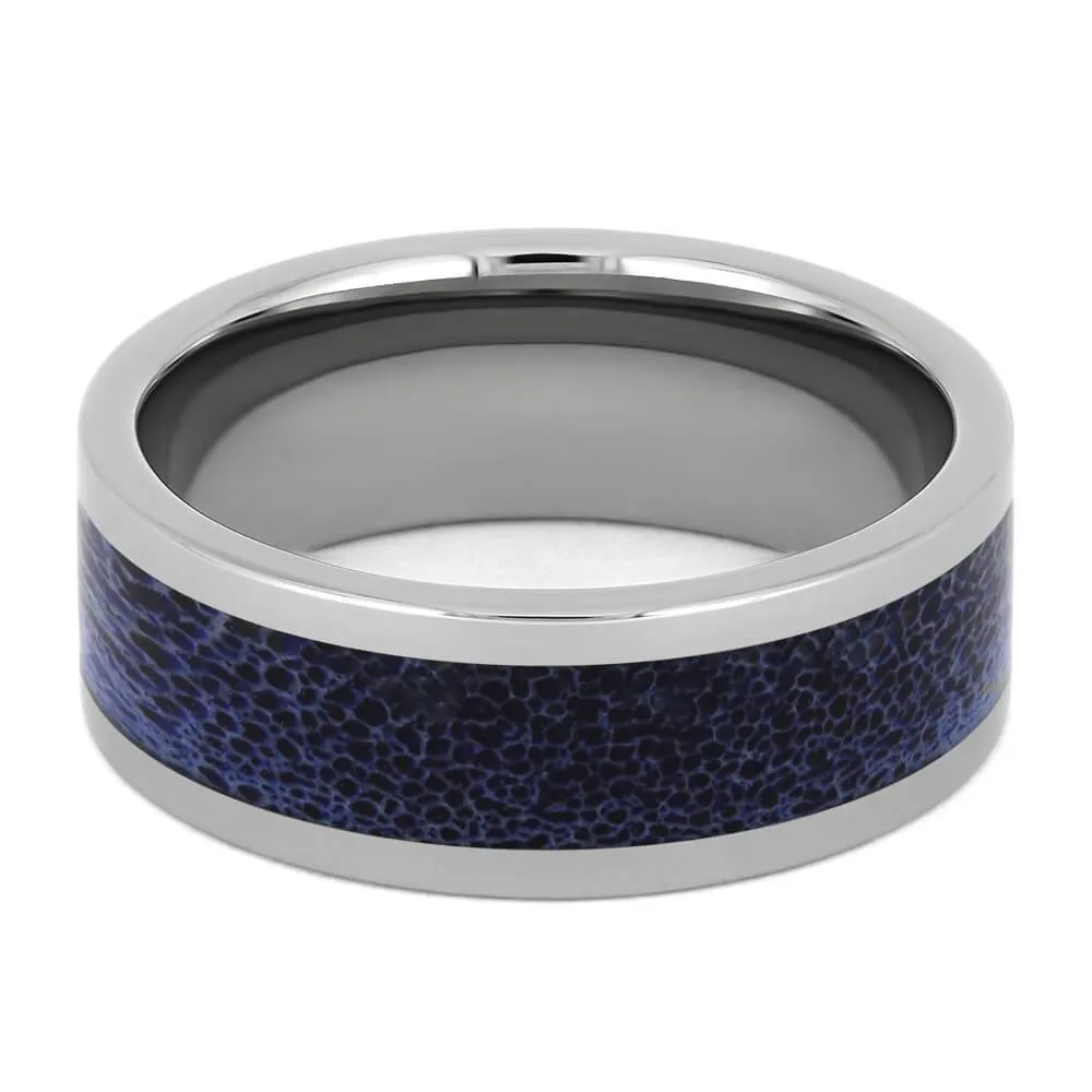 Colorful Titanium Ring with Blue Antler Inlay