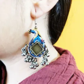 Cotton Earrings | Indigo Ambi | Metal Beads & Ghungroos | Indigo