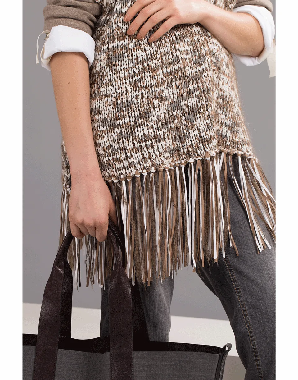 Cotton Fringe Turtleneck Poncho