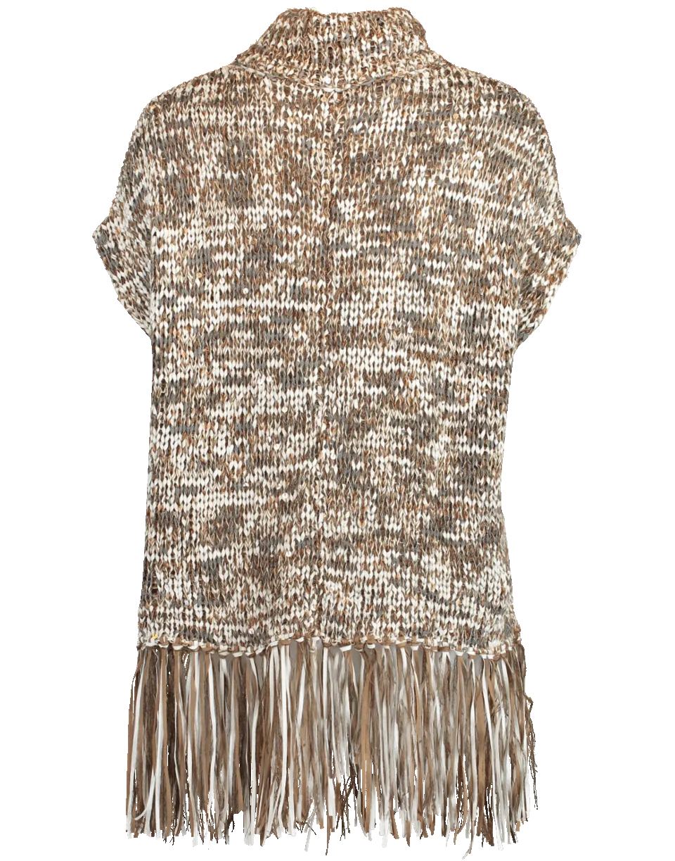 Cotton Fringe Turtleneck Poncho