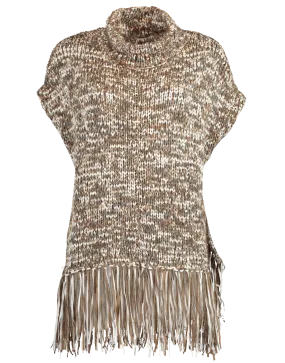 Cotton Fringe Turtleneck Poncho