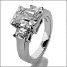 Cubic Zirconia 2 Carat Emerald Cut Baguette 3 Stone Cz Ring 14K White Gold