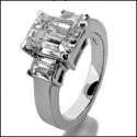 Cubic Zirconia 2 Carat Emerald Cut Baguette 3 Stone Cz Ring 14K White Gold