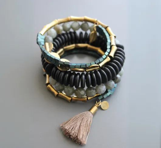 David Aubrey - Wrap Bracelet in Black, Green, and Gold