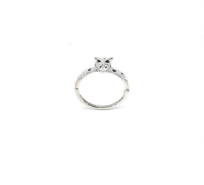 Elegant Silver & Black Diamante Panther Cuff