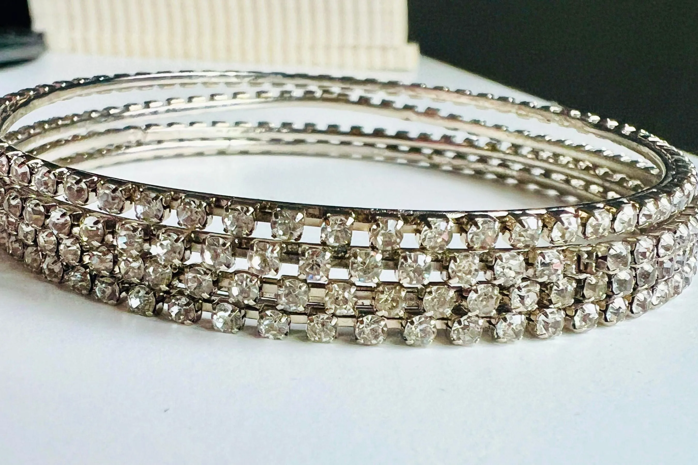 Elegant Silver Sparkling Stone Bangles – Handcrafted JCS Fashion Jewelry