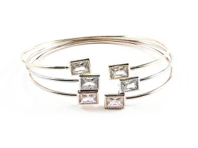 Elegant Tri Color 3 Piece Set Rectangular CZ Cuff Brass Bangle