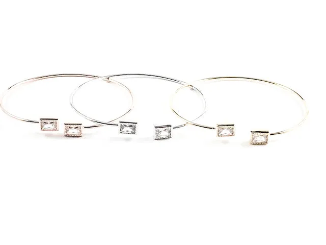 Elegant Tri Color 3 Piece Set Rectangular CZ Cuff Brass Bangle