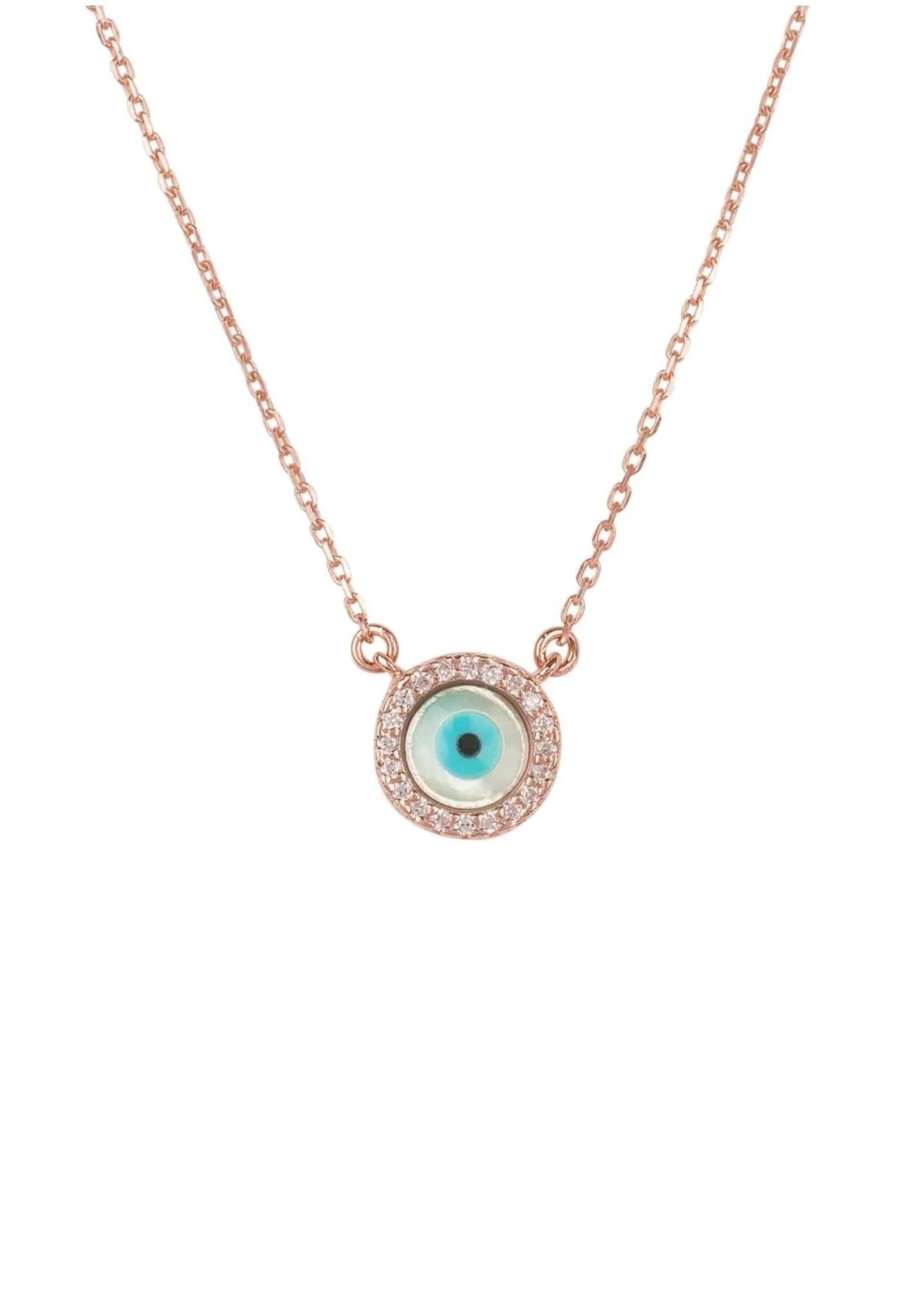 Evil Eye Mother Of Pearl Necklace Cz Rose Gold