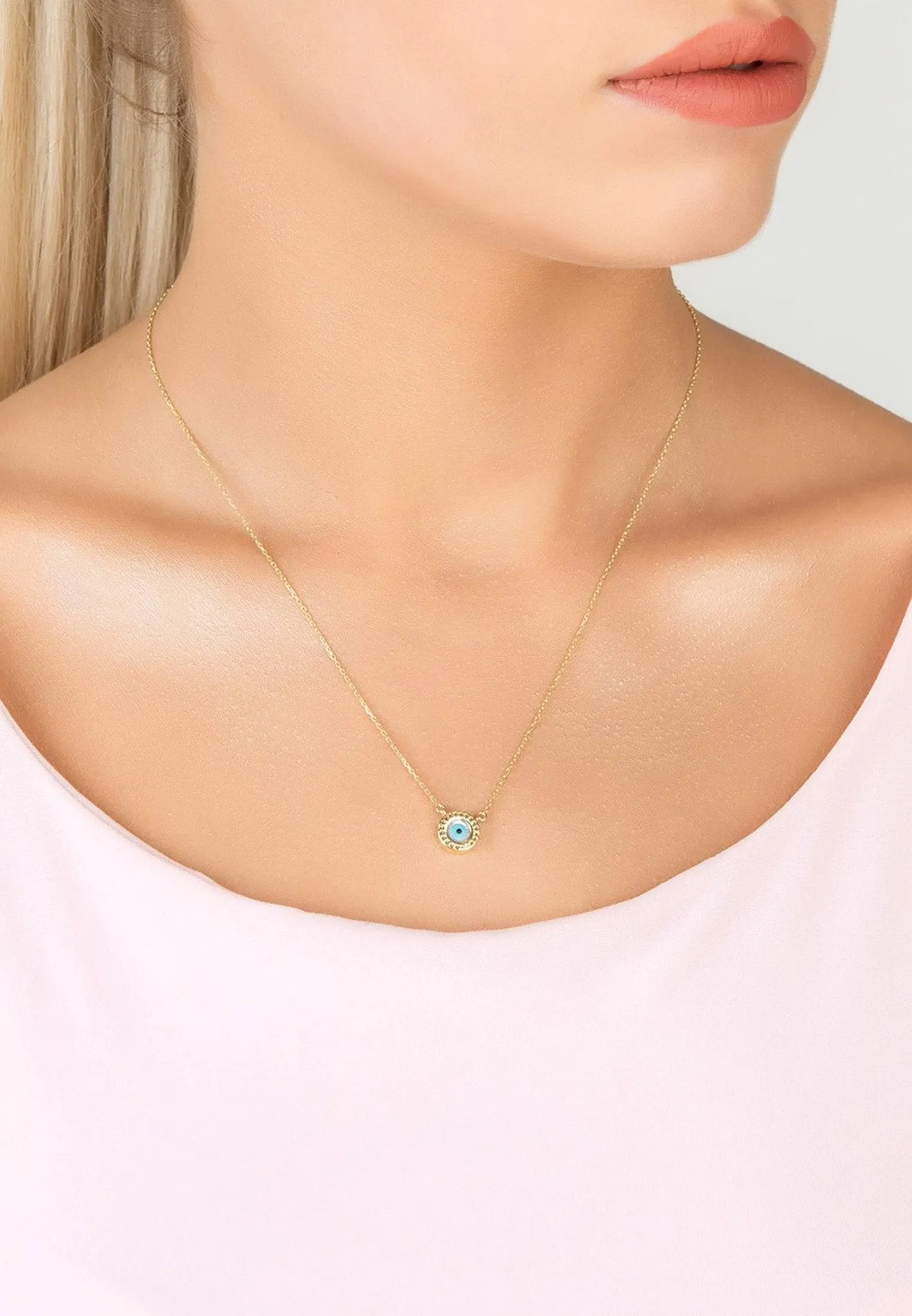 Evil Eye Mother Of Pearl Necklace Cz Rose Gold