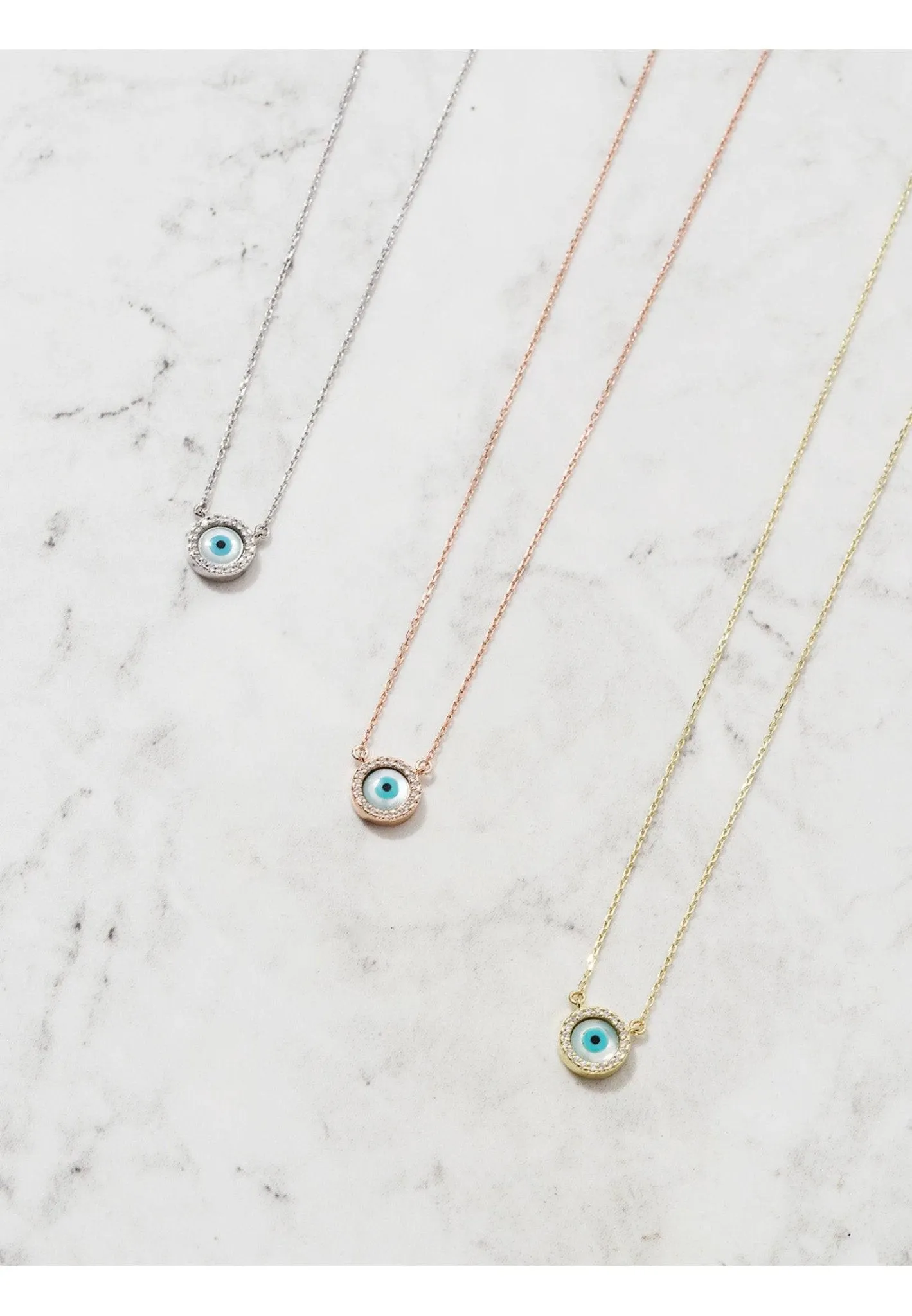 Evil Eye Mother Of Pearl Necklace Cz Rose Gold