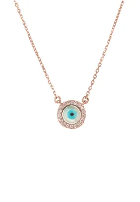 Evil Eye Mother Of Pearl Necklace Cz Rose Gold
