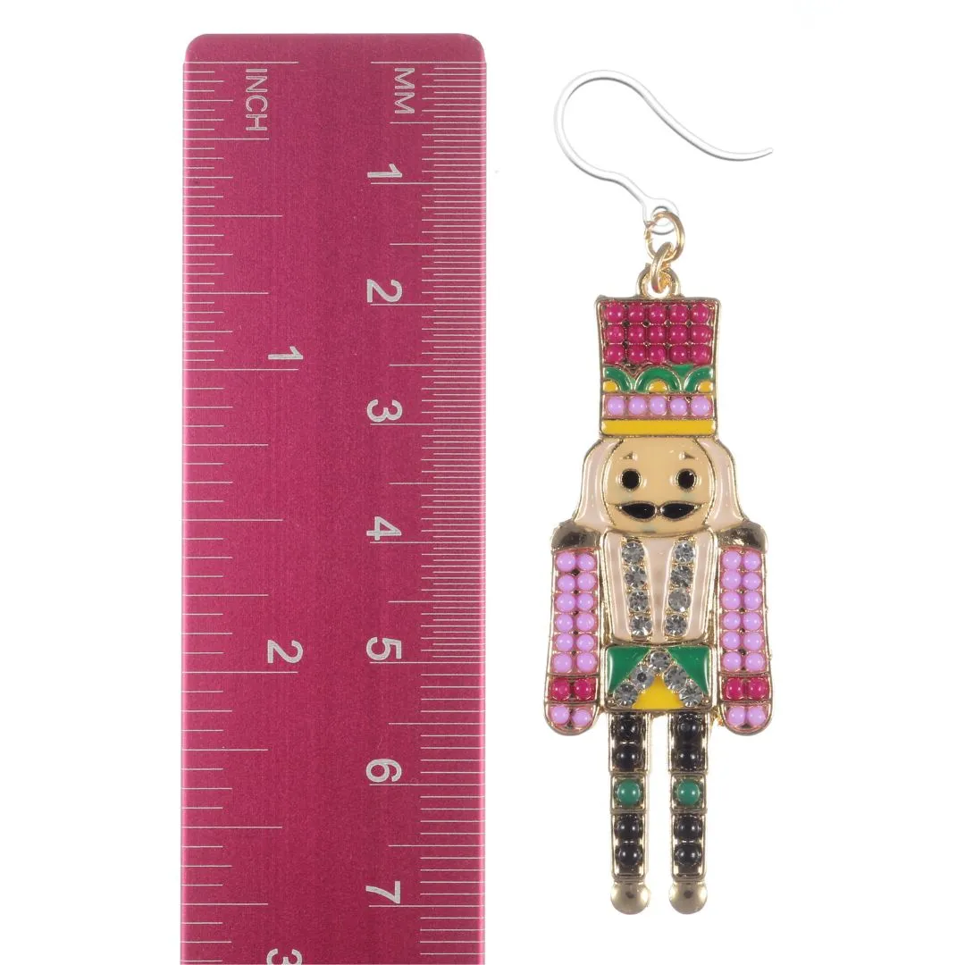 Exaggerated Jeweled Nutcracker Dangles Hypoallergenic Earrings for Sensitive Ears Made with Plastic Posts