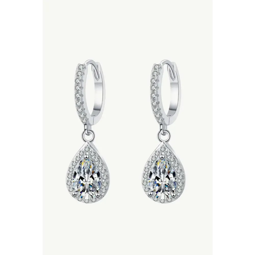 Exquisite Moissanite Teardrop Earrings in Rhodium-Plated Silver