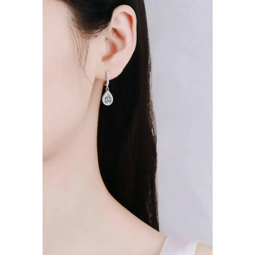 Exquisite Moissanite Teardrop Earrings in Rhodium-Plated Silver