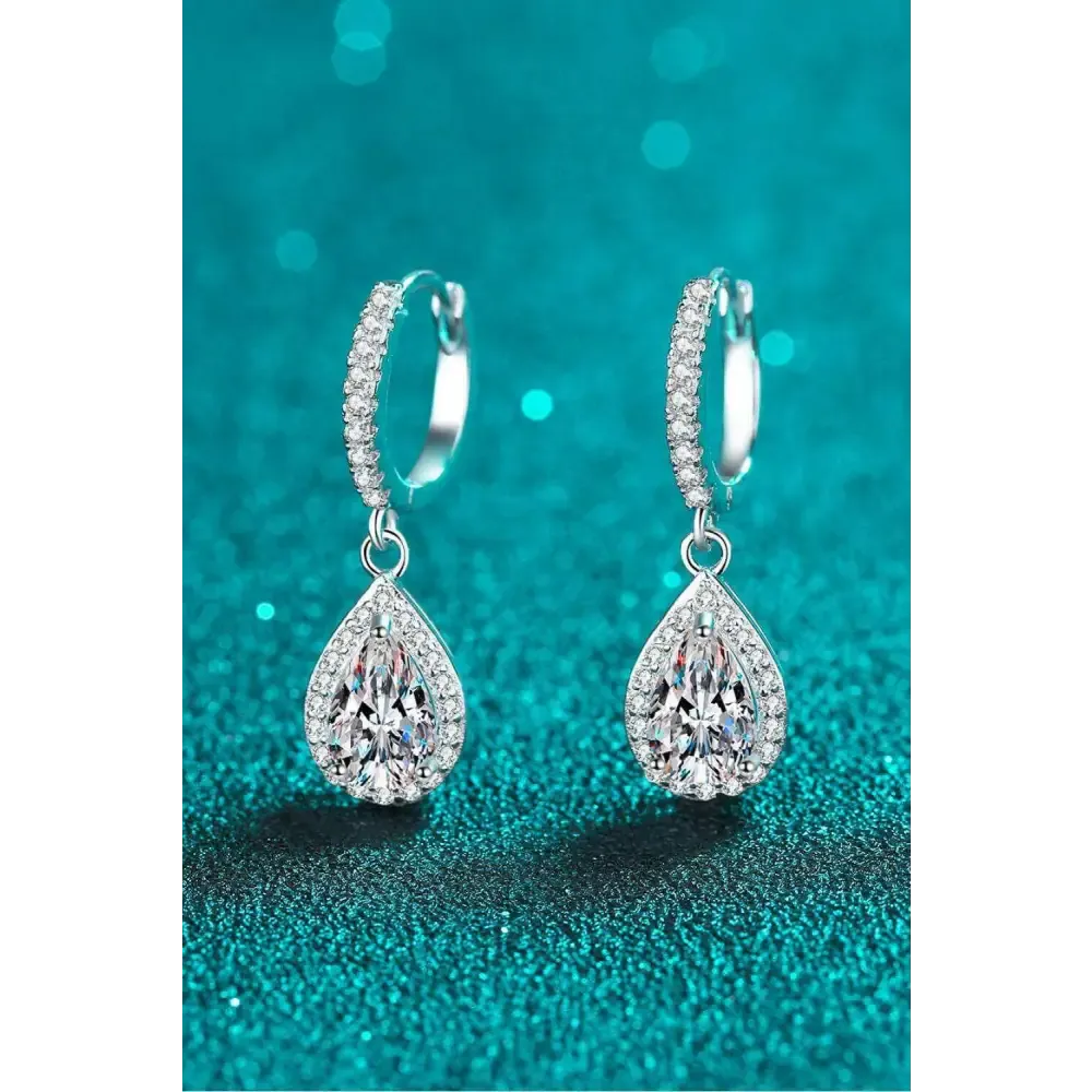 Exquisite Moissanite Teardrop Earrings in Rhodium-Plated Silver