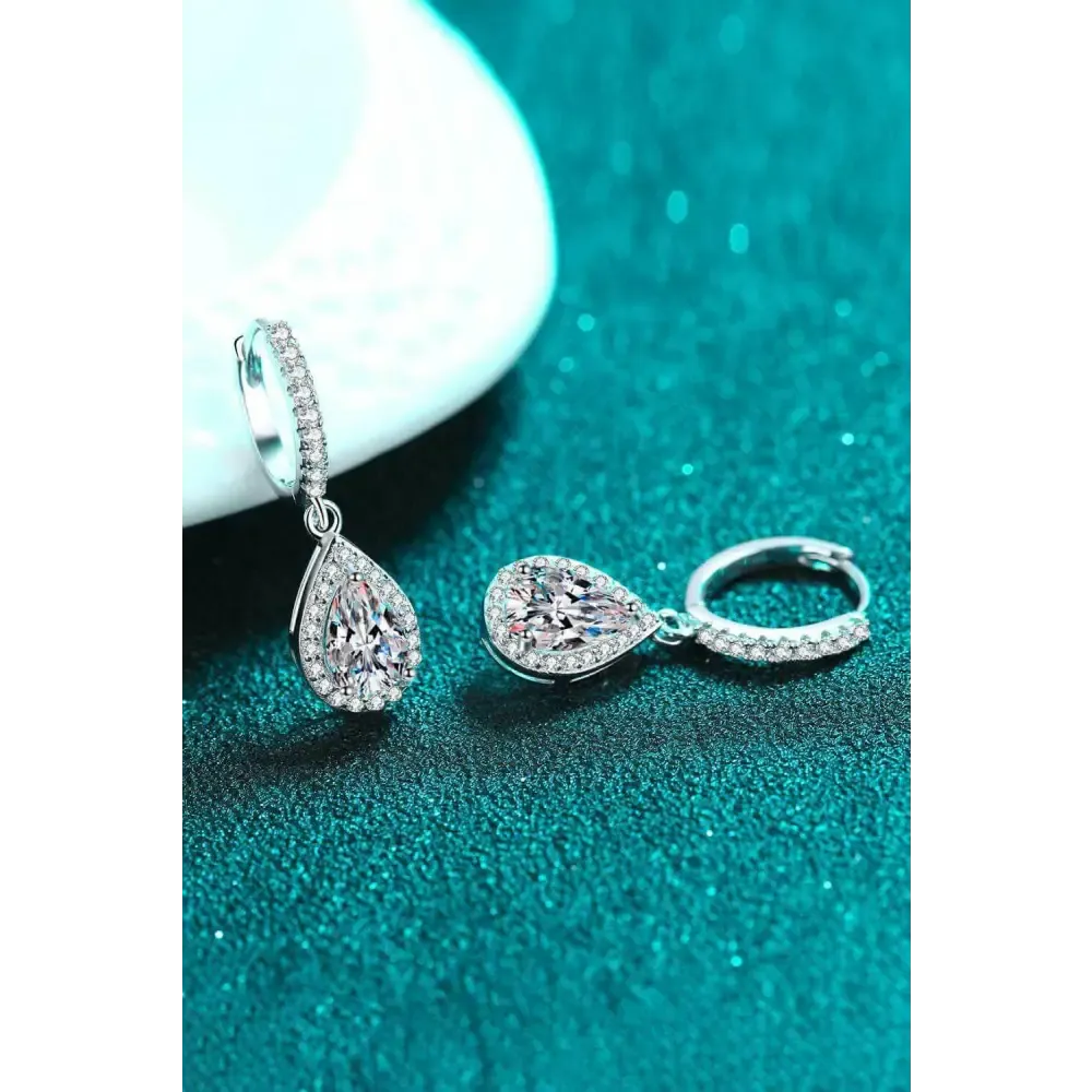Exquisite Moissanite Teardrop Earrings in Rhodium-Plated Silver