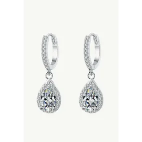 Exquisite Moissanite Teardrop Earrings in Rhodium-Plated Silver