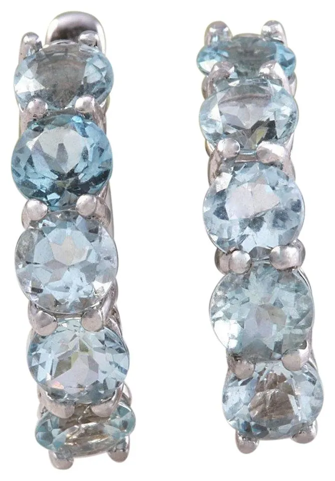Exquisite Top Quality 2.40 Carats Natural Aquamarine 14K Solid White Gold Huggie Earrings