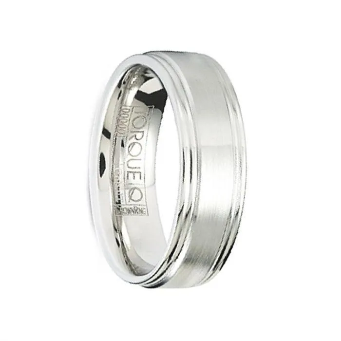 FENIX Brushed Cobalt Men’s Ring with Polished Beveled Step Edges - 7mm