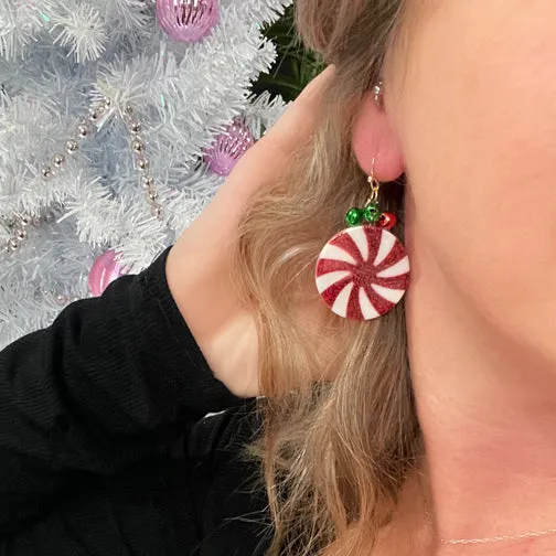 Festive Peppermint Patty Jingling Holiday Earrings