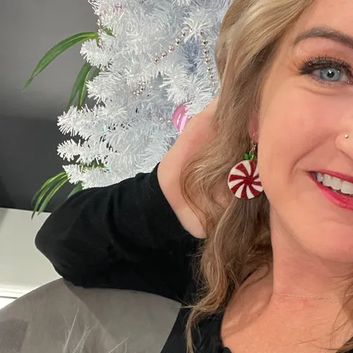 Festive Peppermint Patty Jingling Holiday Earrings