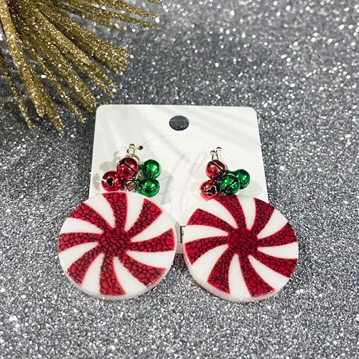 Festive Peppermint Patty Jingling Holiday Earrings