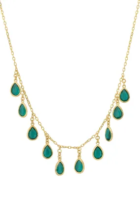 Florence Teardrop Gemstone Necklace Gold Petrol Tourmaline